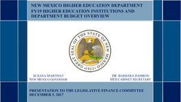 Fy19 Higher Education Institutions and Department Budget Overview