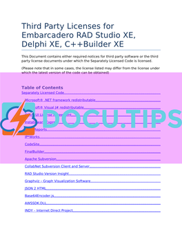 Third Party Licenses for Embarcadero RAD Studio XE, Delphi XE, C++Builder XE