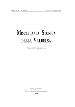 Miscellanea Storica Della Valdelsa