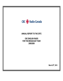 Annual Report to the Crtc Cbc English Radio for The