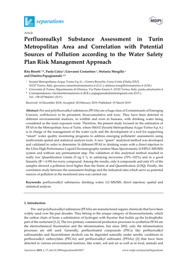 Perfluoroalkyl Substance Assessment in Turin Metropolitan Area