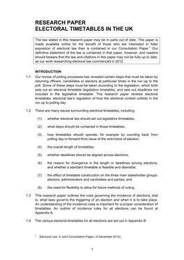 Research Paper Electoral Timetables in the Uk