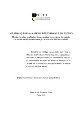 Observação E Análise Da Performance Em Futebol