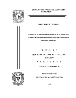 Ecología Comunidad Moluscos Criptofauna Zona Intermareal Rocosa Montepío Veracruz