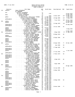 DATE: 17 Jul 2019 Family History System TIME: 22:40:15 Descendant Report for James Fitzgerald