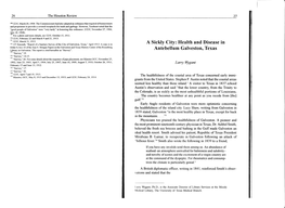 A Sickly City: Health and Disease in Antebellum Galveston, Texas