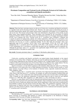 Toxicant and Nutritional Profiles of Cnidoscolus Carumbium And