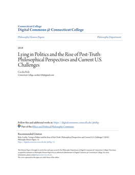 Lying in Politics and the Rise of Post-Truth: Philosophical Perspectives and Current U.S