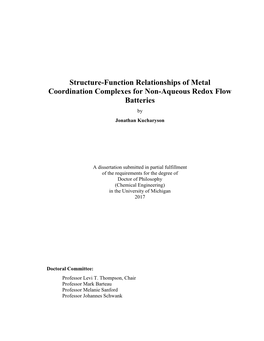 Structure-Function Relationships of Metal Coordination Complexes for Non-Aqueous Redox Flow Batteries by Jonathan Kucharyson