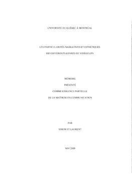 Les Particularités Narratives Et Esthétiques Des Différents Genres De Vidéoclips?