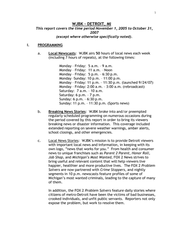 WJBK – DETROIT, MI This Report Covers the Time Period November 1, 2005 to October 31, 2007 (Except Where Otherwise Specifically Noted)