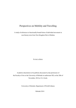 Perspectives on Mobility and Travelling : a Study Of
