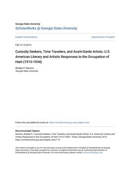 Curiosity Seekers, Time Travelers, and Avant-Garde Artists: U.S. American Literary and Artistic Responses to the Occupation of Haiti (1915-1934)