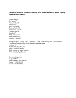 Characterisation of Potential Landing Sites for the European Space Agency’S Lunar Lander Project