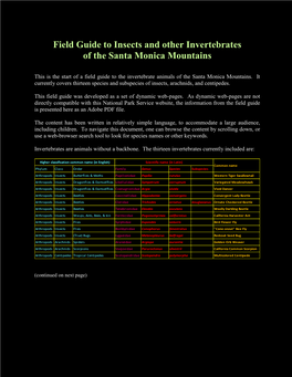 Field Guide to Insects and Other Invertebrates of the Santa Monica Mountains