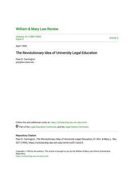 The Revolutionary Idea of University Legal Education