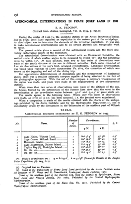 ASTRONOMICAL DETERMINATIONS in FRANZ JOSEF LAND in 1933 by E