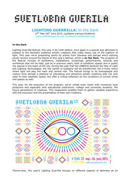 LIGHTING GUERRILLA: in the Dark 27Th May–26Th June 2015, Ljubljana (Various Locations) Facebook/Svetlobnagverila