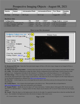 Prospective Imaging Objects –August 08, 2021