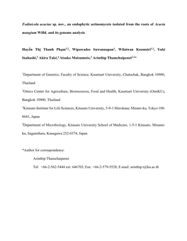 Fodinicola Acaciae Sp. Nov., an Endophytic Actinomycete Isolated from the Roots of Acacia Mangium Willd