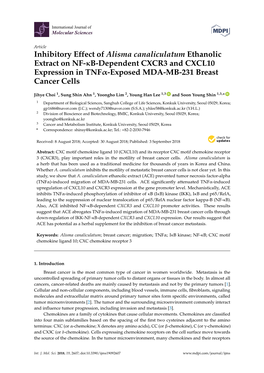 Inhibitory Effect of Alisma Canaliculatum Ethanolic Extract on NF-Κb-Dependent CXCR3 and CXCL10 Expression in Tnfα-Exposed MDA-MB-231 Breast Cancer Cells