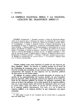 La Empresa Nacional Iberia Y La Naciona- Lización Del Transporte Aereo (•)