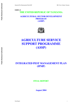 Integrated Pest Management Plan (Ipmp)