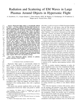 Radiation and Scattering of EM Waves in Large Plasmas Around Objects in Hypersonic Flight A