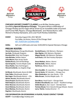 Chicago Hockey Charity Classic Flyer