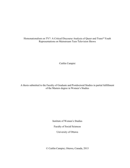 Homonationalism on TV?: a Critical Discourse Analysis of Queer and Trans* Youth Representations on Mainstream Teen Television Shows