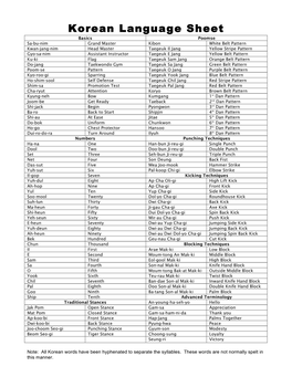 Korean Language Sheet