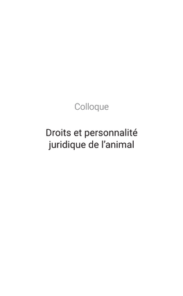 Droits Et Personnalité Juridique De L'animal