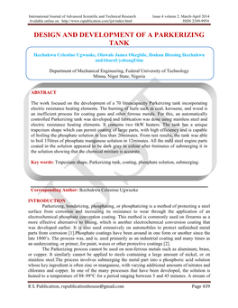 Design and Development of a Parkerizing Tank