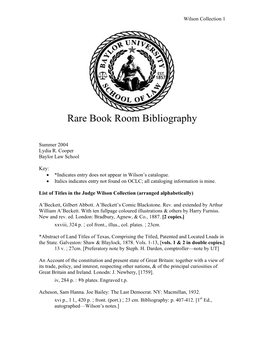 Rare Book Room Bibliography