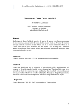 Alexandros Kyriakidis Résumé Mots-Clés Abstract Keywords