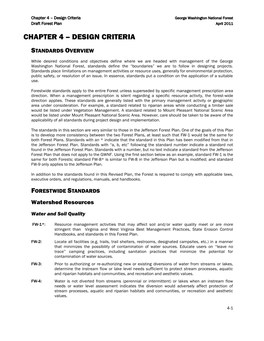 Design Criteria George Washington National Forest Draft Forest Plan April 2011 CHAPTER 4 – DESIGN CRITERIA