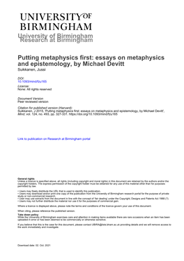 Essays on Metaphysics and Epistemology, by Michael Devitt Suikkanen, Jussi