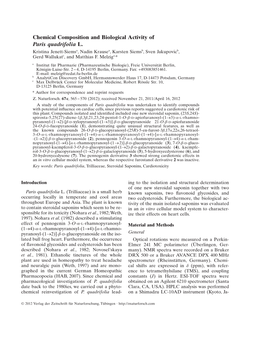 Chemical Composition and Biological Activity of Paris Quadrifolia L