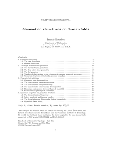 Geometric Structures on 3–Manifolds