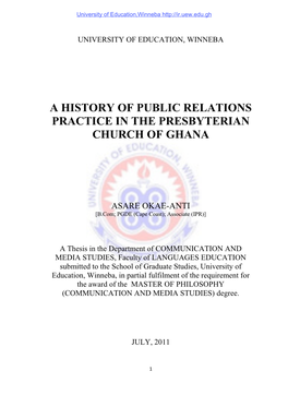 A History of Public Relations Practice in the Presbyterian Church of Ghana