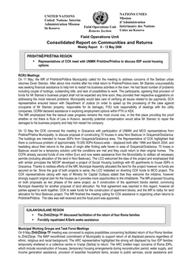 Consolidated Report on Communities and Returns Weekly Report 6 – 12 May 2006
