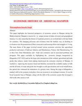 Economic History of Medieval Manipur