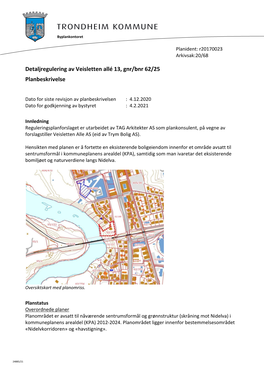 Detaljregulering Av Veisletten Allé 13, Gnr/Bnr 62/25 Planbeskrivelse