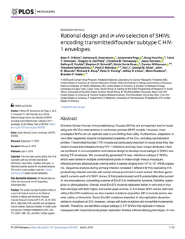 Rational Design and in Vivo Selection of Shivs Encoding Transmitted/Founder Subtype C HIV- 1 Envelopes