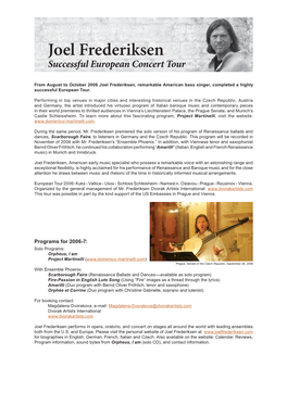 Joel Frederiksen Successful European Concert Tour