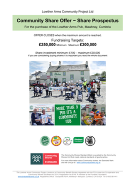 Share Prospectus for the Purchase of the Lowther Arms Pub, Mawbray, Cumbria