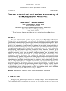 Tourism Potential and Rural Tourism: a Case Study of the Municipality of Andrijevica