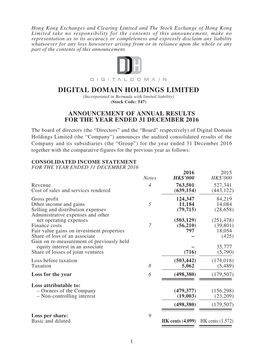 DIGITAL DOMAIN HOLDINGS LIMITED (Incorporated in Bermuda with Limited Liability) (Stock Code: 547)