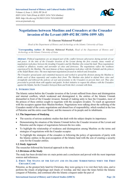 Negotiations Between Muslims and Crusaders at the Crusader Invasion of the Levant (489-492 BC/1096-1099 AD)