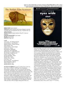 EYES WIDE SHUT (1999, 159M) the Version of This Goldenrod Handout Sent out in Our Monday Mailing, and the One Online, Has Hot Links